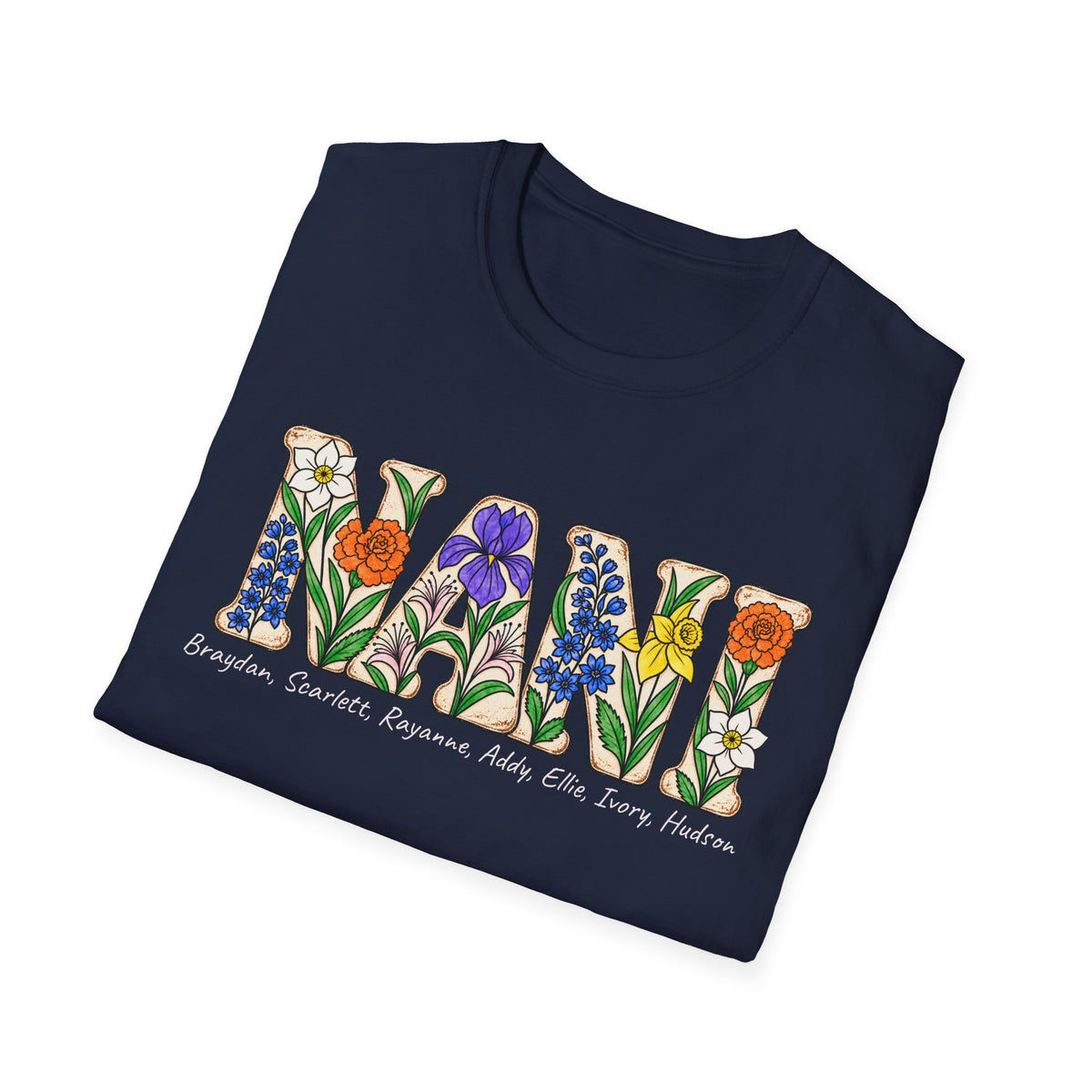 NANI custom tee! With birth flowers and names.