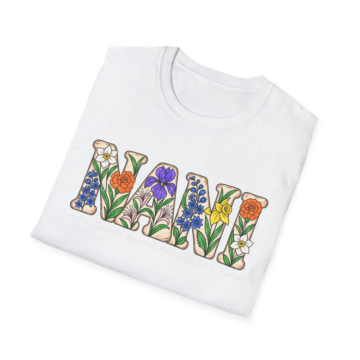 NANI custom tee! With birth flowers and names.