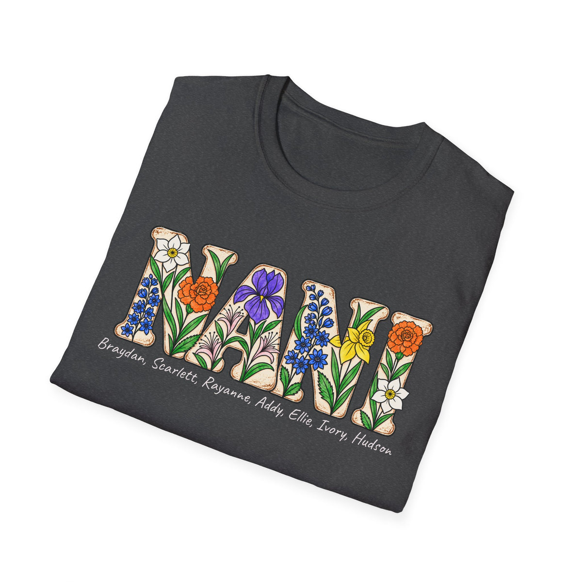 NANI custom tee! With birth flowers and names.