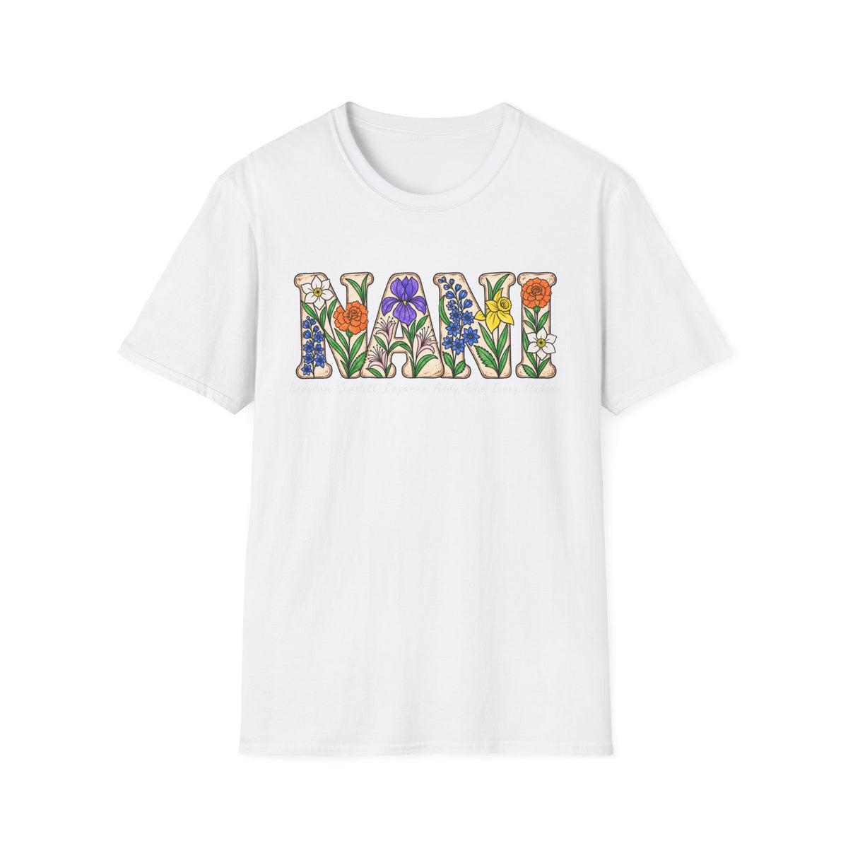 NANI custom tee! With birth flowers and names.