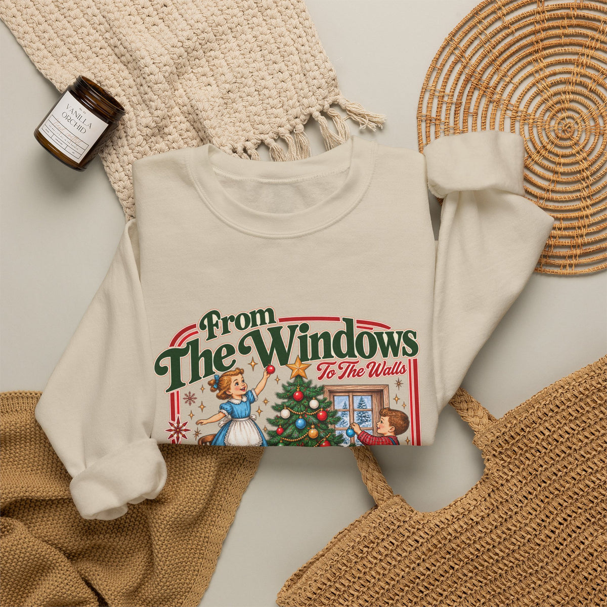 Crewneck Sweatshirt — Vintage Christmas 'From the Windows I'm About to Deck These Halls' Holiday Sweatshirt