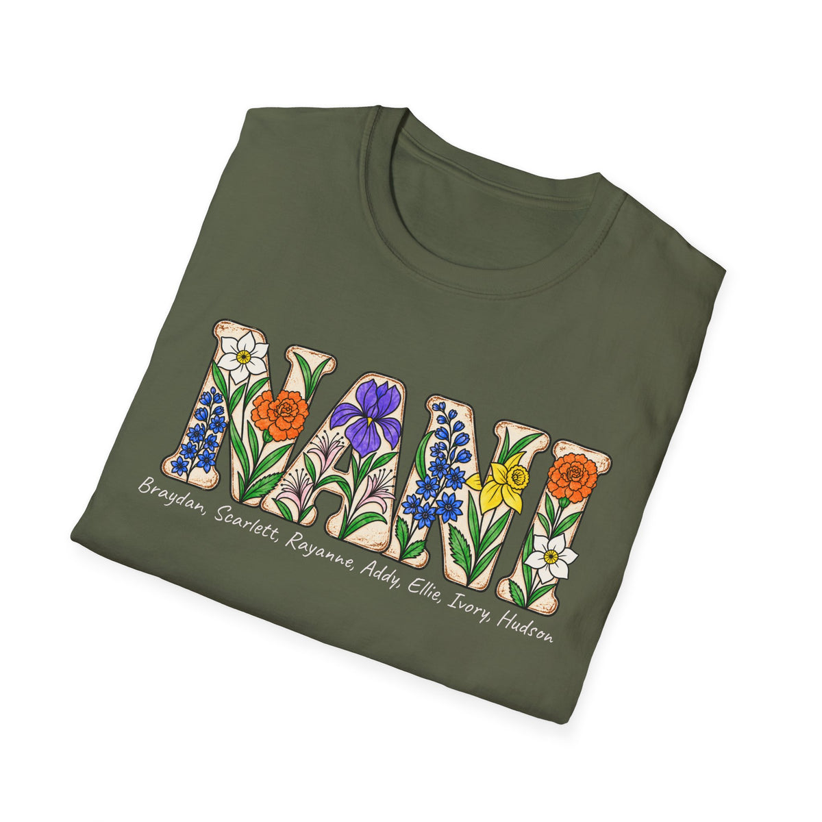 NANI custom tee! With birth flowers and names.