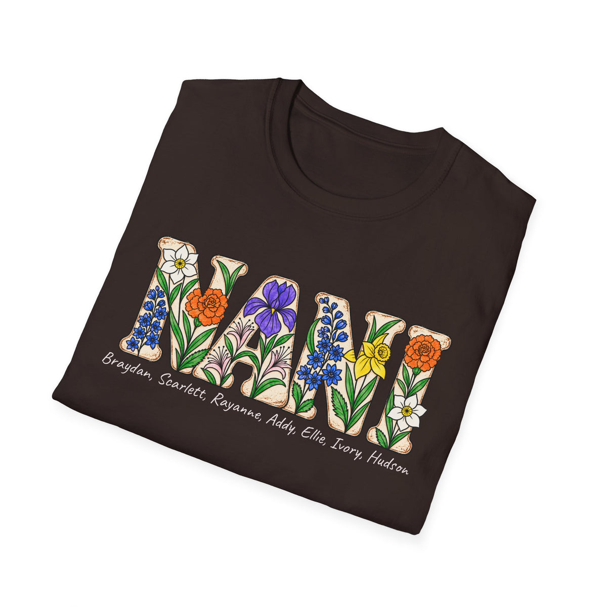 NANI custom tee! With birth flowers and names.