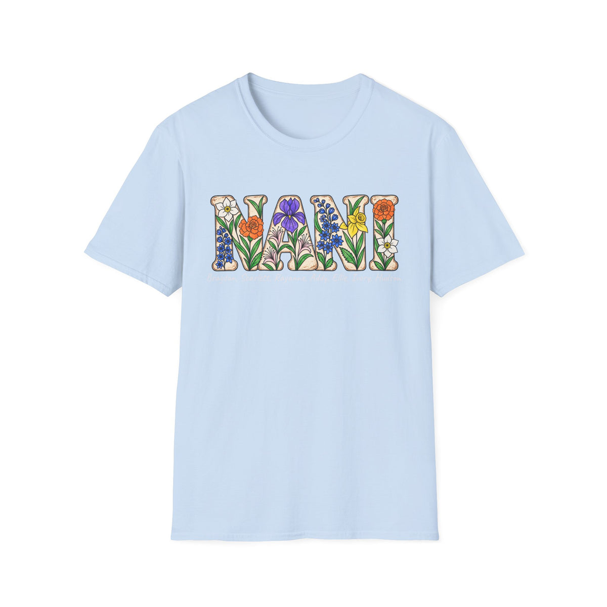 NANI custom tee! With birth flowers and names.