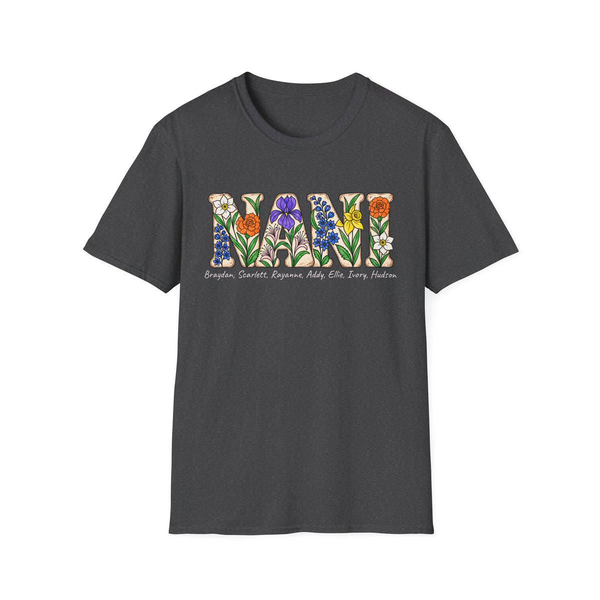 NANI custom tee! With birth flowers and names.