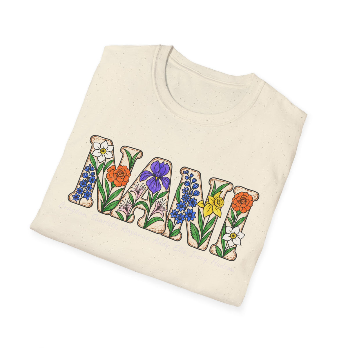 NANI custom tee! With birth flowers and names.