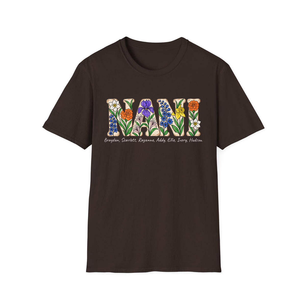 NANI custom tee! With birth flowers and names.