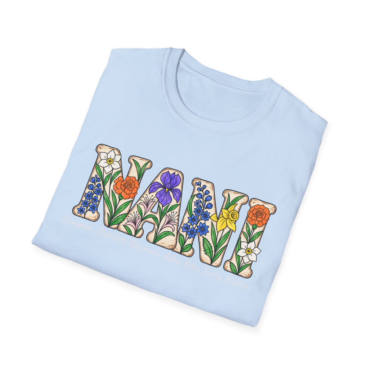 NANI custom tee! With birth flowers and names.