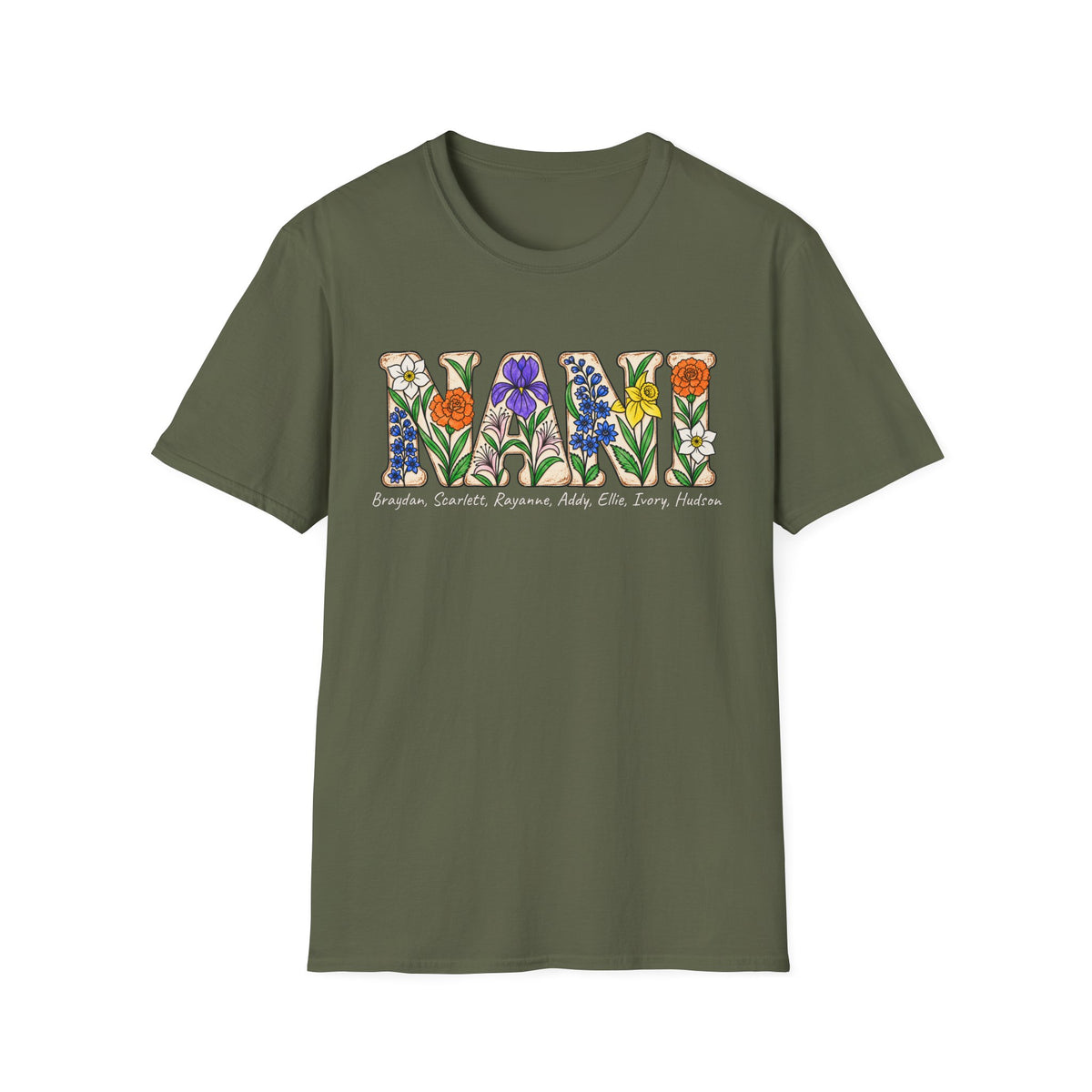 NANI custom tee! With birth flowers and names.