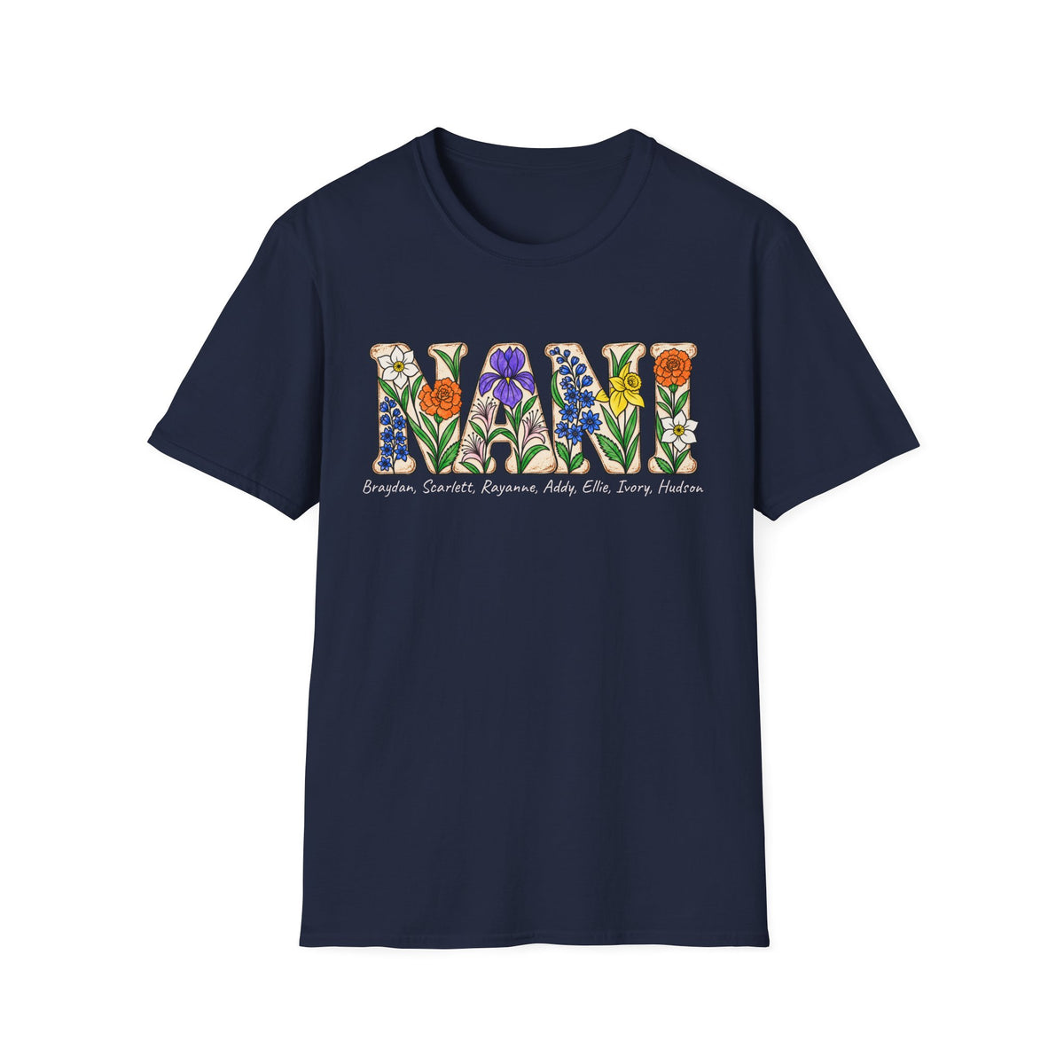 NANI custom tee! With birth flowers and names.