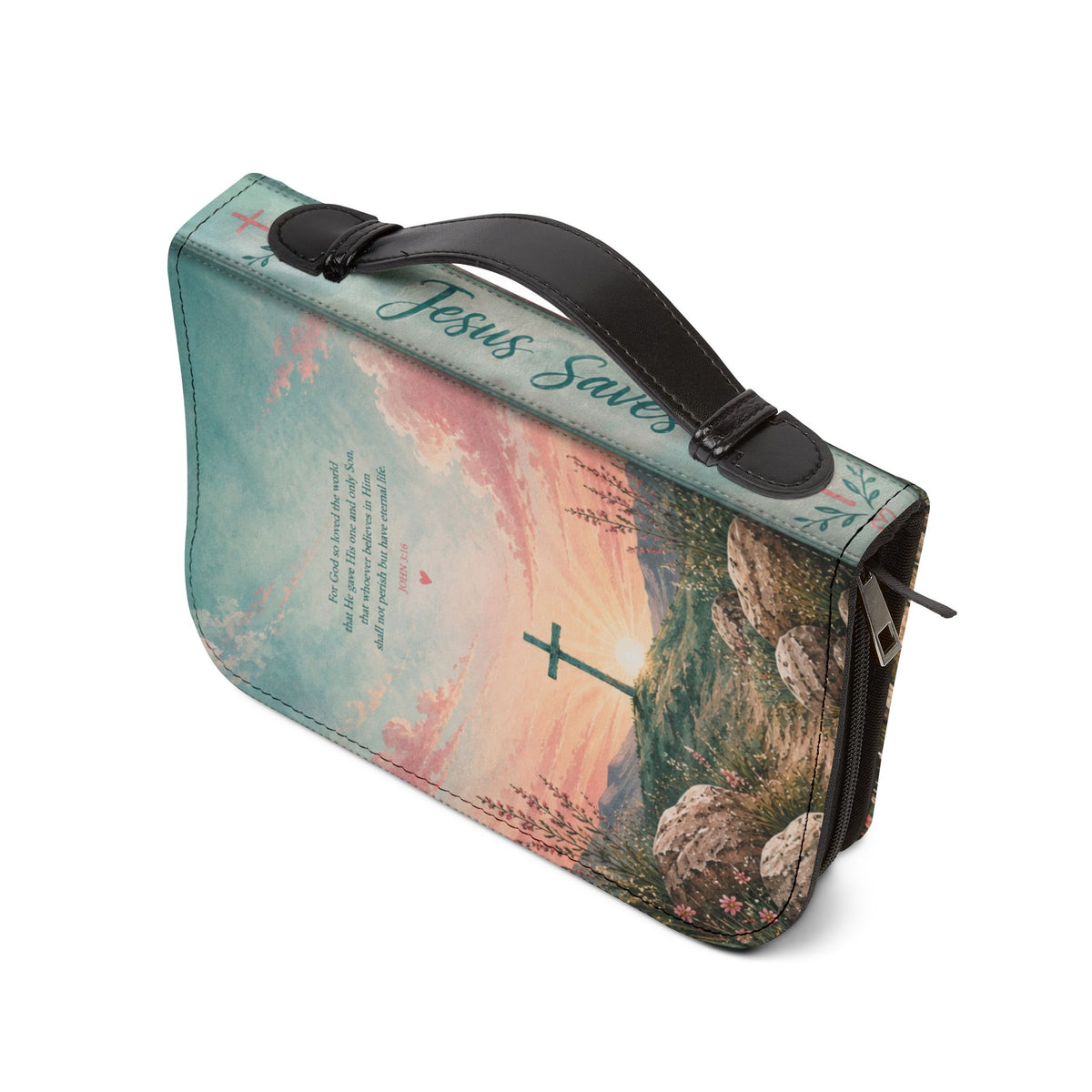 Bible Cover - "Jesus Saves" Pastel Crosses Biblical Zippered Bible Case