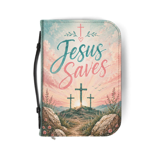 Bible Cover - "Jesus Saves" Pastel Crosses Biblical Zippered Bible Case