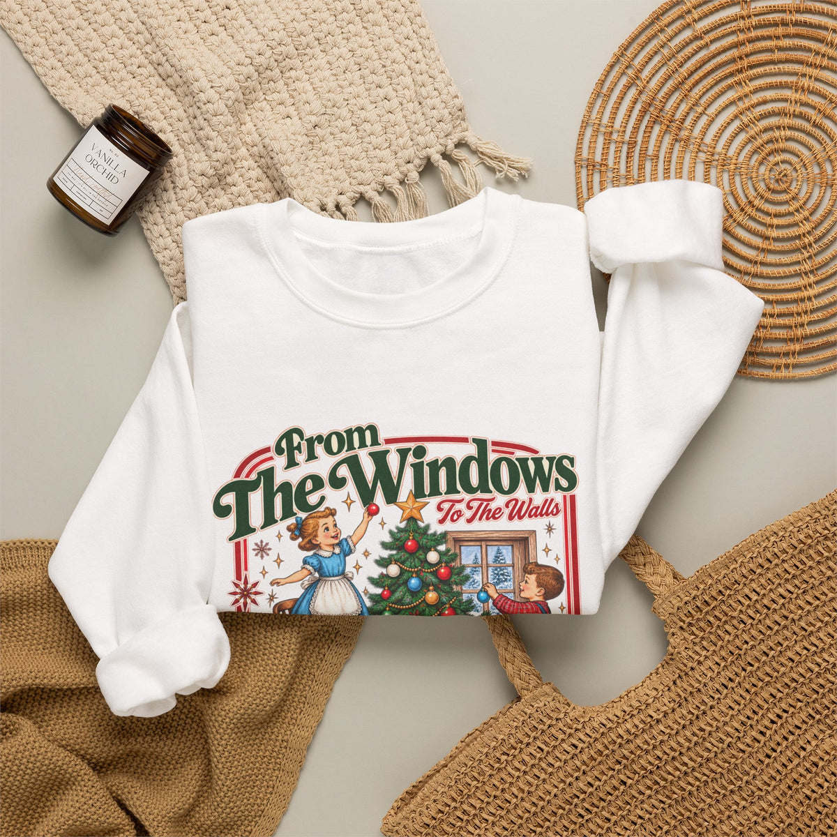Crewneck Sweatshirt — Vintage Christmas 'From the Windows I'm About to Deck These Halls' Holiday Sweatshirt