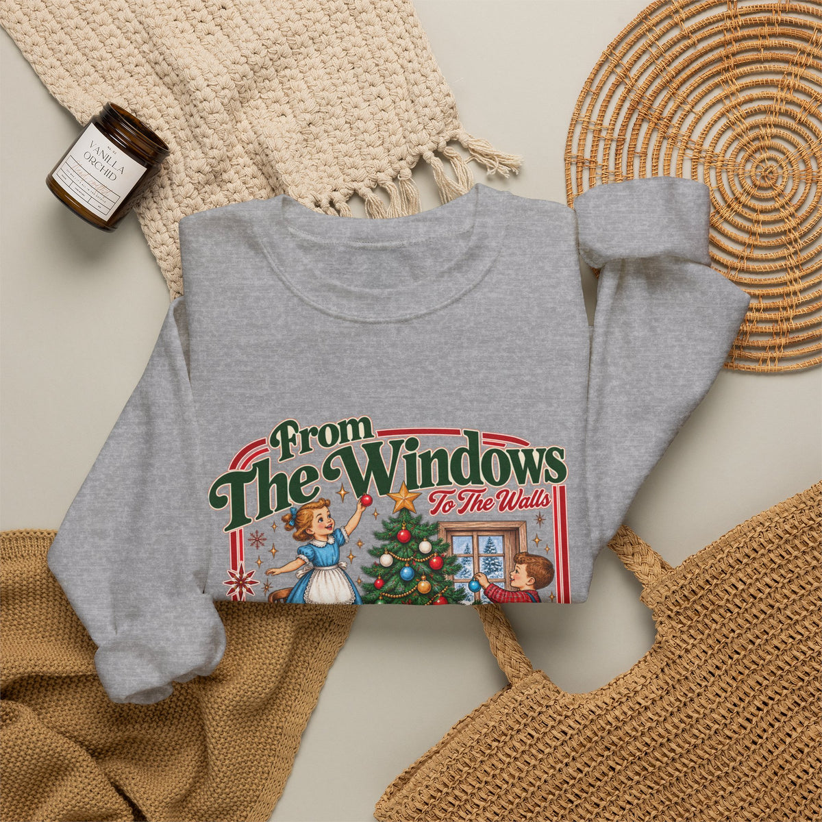 Crewneck Sweatshirt — Vintage Christmas 'From the Windows I'm About to Deck These Halls' Holiday Sweatshirt